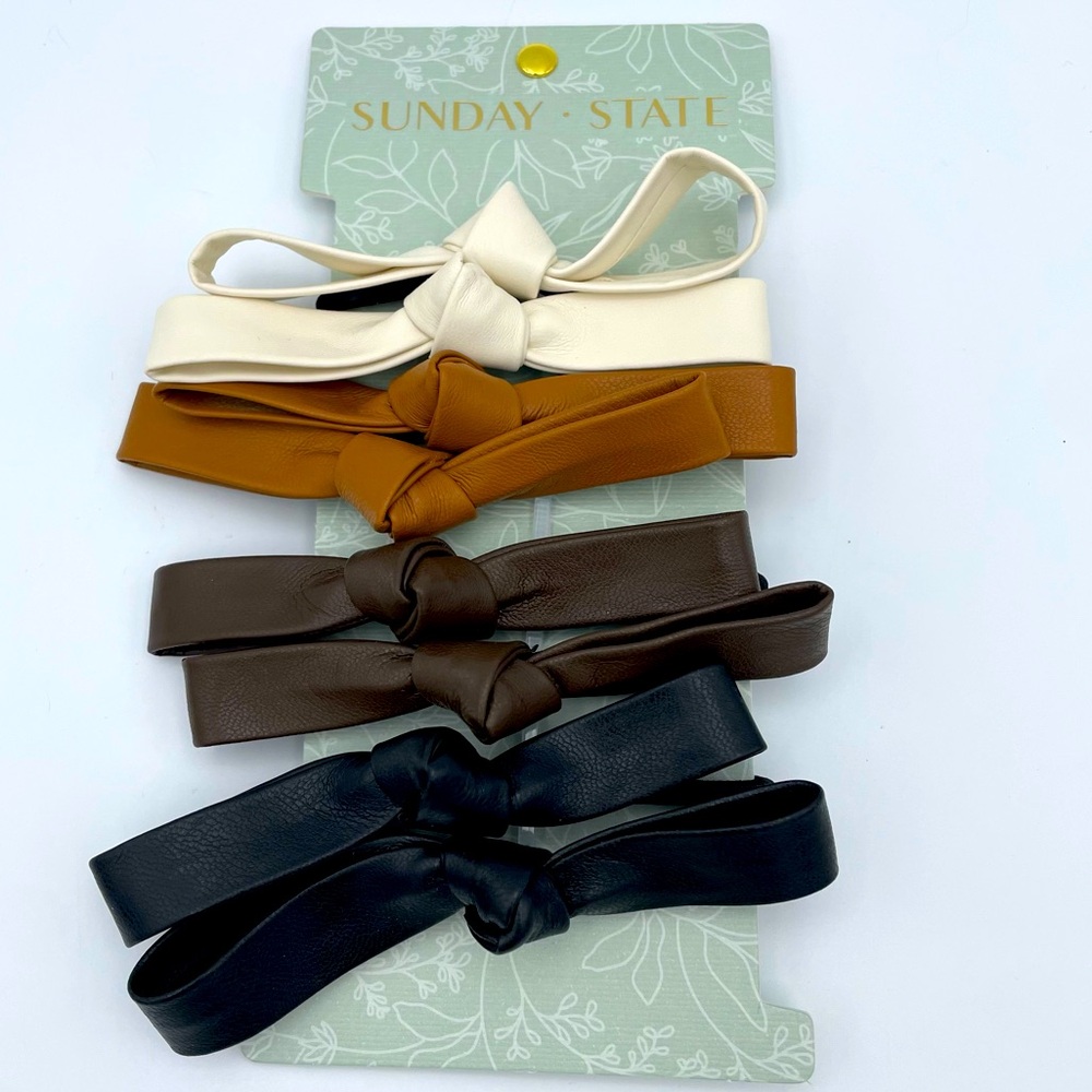 6 Hair Ties with Faux Leather Bows NWT